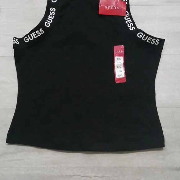 Women's Guess Logo Black and White Cropped Top. SIZE LARGE. - Picture 6 of 11